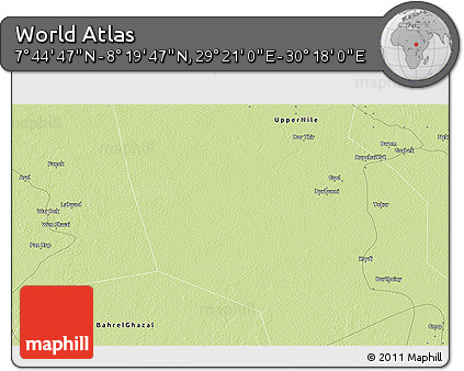Physical 3D Map of the Area around 8° 2' 17" N, 29° 49' 30" E