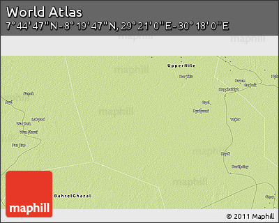 Physical 3D Map of the Area around 8° 2' 17" N, 29° 49' 30" E