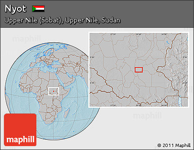 Gray Location Map of Nyot, hill shading