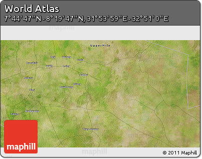 Satellite 3D Map of the Area around 8° 2' 17" N, 32° 22' 30" E