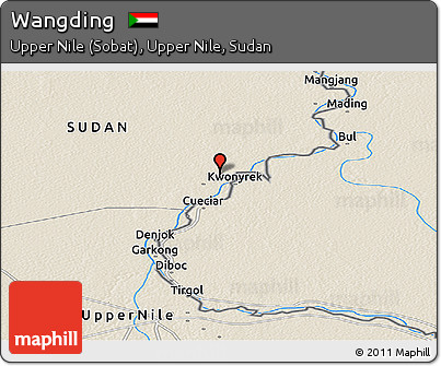 Shaded Relief Panoramic Map of Wangding