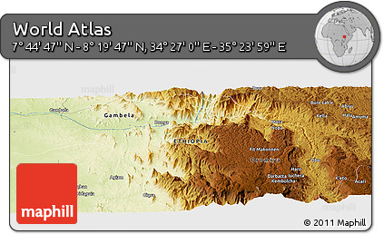 Physical Panoramic Map of the Area around 8° 2' 17" N, 34° 55' 29" E