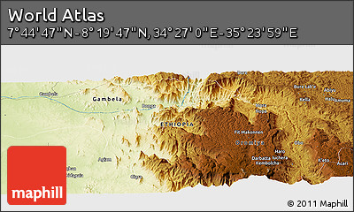 Physical Panoramic Map of the Area around 8° 2' 17" N, 34° 55' 29" E