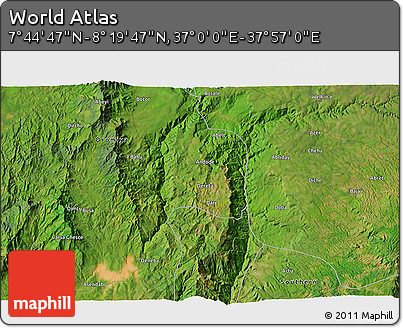 Satellite 3D Map of the Area around 8° 2' 17" N, 37° 28' 30" E