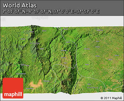 Satellite 3D Map of the Area around 8° 2' 17" N, 37° 28' 30" E
