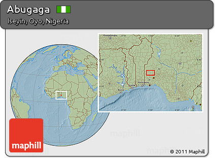 Savanna Style Location Map of Abugaga, hill shading