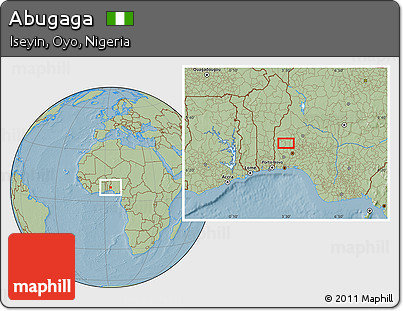 Savanna Style Location Map of Abugaga, hill shading