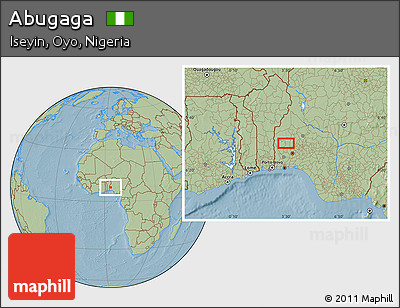 Savanna Style Location Map of Abugaga, hill shading