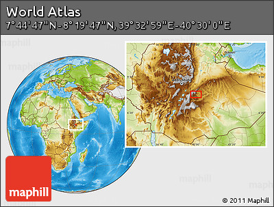 Physical Location Map of the Area around 8° 2' 17" N, 40° 1' 29" E