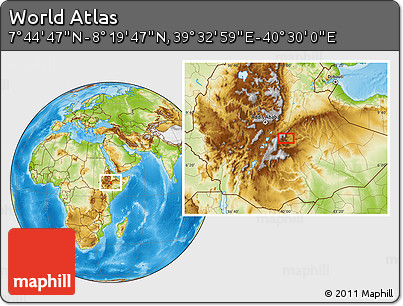 Physical Location Map of the Area around 8° 2' 17" N, 40° 1' 29" E