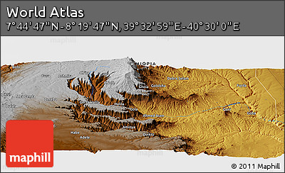 Physical Panoramic Map of the Area around 8° 2' 17" N, 40° 1' 29" E
