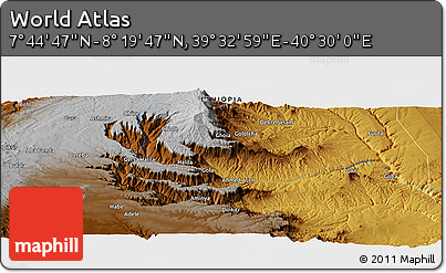 Physical Panoramic Map of the Area around 8° 2' 17" N, 40° 1' 29" E
