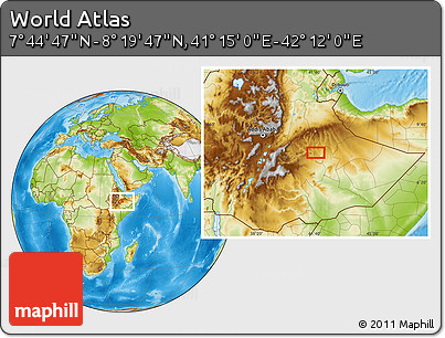 Physical Location Map of the Area around 8° 2' 17" N, 41° 43' 30" E