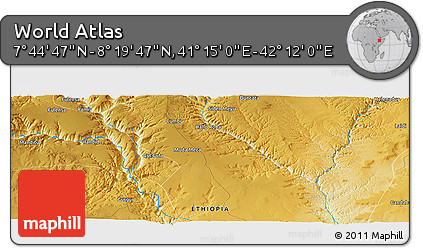 Physical Panoramic Map of the Area around 8° 2' 17" N, 41° 43' 30" E