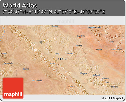 Satellite 3D Map of the Area around 8° 2' 17" N, 43° 25' 29" E