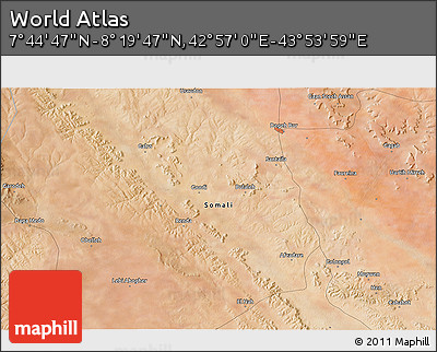 Satellite 3D Map of the Area around 8° 2' 17" N, 43° 25' 29" E