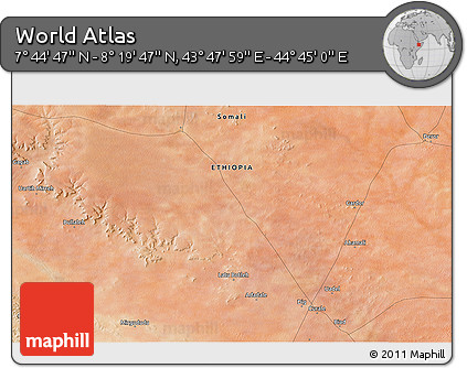Satellite 3D Map of the Area around 8° 2' 17" N, 44° 16' 29" E