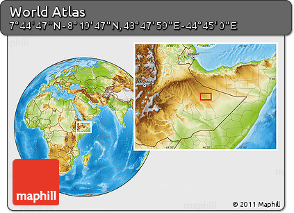 Physical Location Map of the Area around 8° 2' 17" N, 44° 16' 29" E