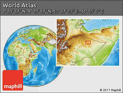 Physical Location Map of the Area around 8° 2' 17" N, 44° 16' 29" E