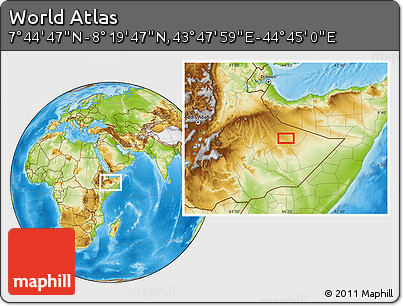 Physical Location Map of the Area around 8° 2' 17" N, 44° 16' 29" E