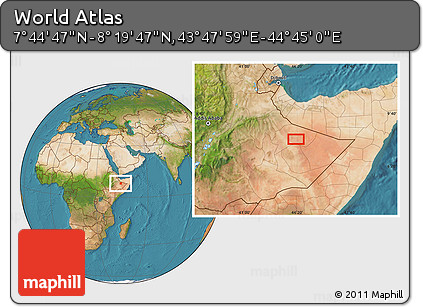 Satellite Location Map of the Area around 8° 2' 17" N, 44° 16' 29" E