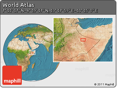 Satellite Location Map of the Area around 8° 2' 17" N, 44° 16' 29" E