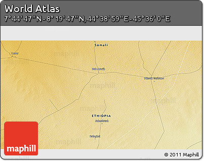 Physical 3D Map of the Area around 8° 2' 17" N, 45° 7' 30" E