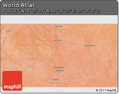 Satellite 3D Map of the Area around 8° 2' 17" N, 45° 7' 30" E