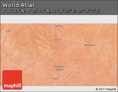 Satellite 3D Map of the Area around 8° 2' 17" N, 45° 7' 30" E