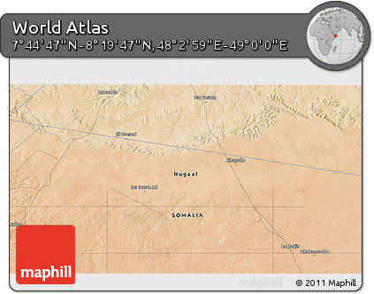 Satellite 3D Map of the Area around 8° 2' 17" N, 48° 31' 29" E