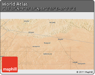 Satellite 3D Map of the Area around 8° 2' 17" N, 48° 31' 29" E