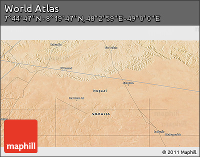 Satellite 3D Map of the Area around 8° 2' 17" N, 48° 31' 29" E