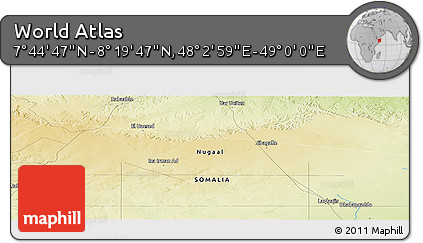 Physical Panoramic Map of the Area around 8° 2' 17" N, 48° 31' 29" E
