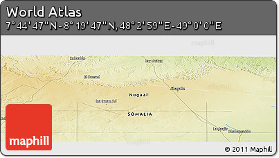 Physical Panoramic Map of the Area around 8° 2' 17" N, 48° 31' 29" E