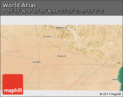 Satellite 3D Map of the Area around 8° 2' 17" N, 49° 22' 30" E