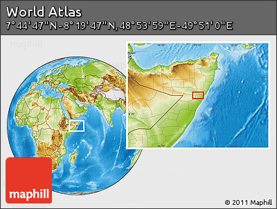 Physical Location Map of the Area around 8° 2' 17" N, 49° 22' 30" E