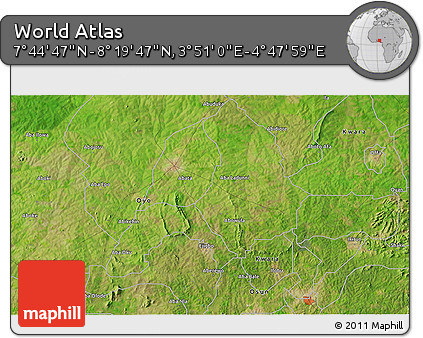 Satellite 3D Map of the Area around 8° 2' 17" N, 4° 19' 30" E