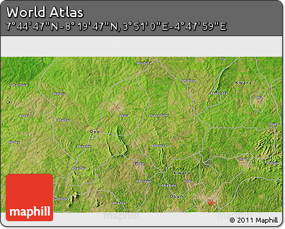 Satellite 3D Map of the Area around 8° 2' 17" N, 4° 19' 30" E