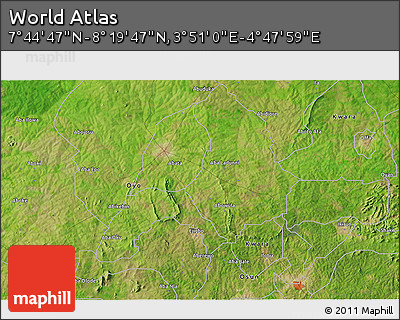 Satellite 3D Map of the Area around 8° 2' 17" N, 4° 19' 30" E