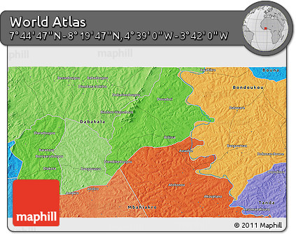 Political 3D Map of the Area around 8° 2' 17" N, 4° 10' 30" W