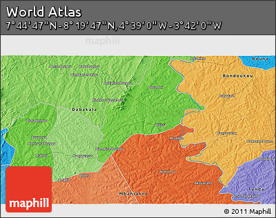 Political 3D Map of the Area around 8° 2' 17" N, 4° 10' 30" W
