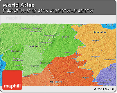 Political 3D Map of the Area around 8° 2' 17" N, 4° 10' 30" W