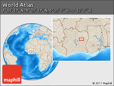 Shaded Relief Location Map of the Area around 8° 2' 17" N, 4° 10' 30" W