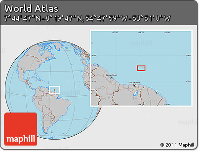 Gray Location Map of the Area around 8° 2' 17" N, 54° 19' 30" W