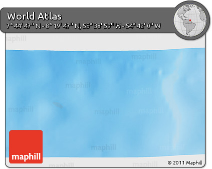 Physical 3D Map of the Area around 8° 2' 17" N, 55° 10' 29" W