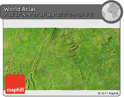 Satellite 3D Map of the Area around 8° 2' 17" N, 5° 10' 30" E