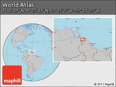 Gray Location Map of the Area around 8° 2' 17" N, 60° 16' 29" W