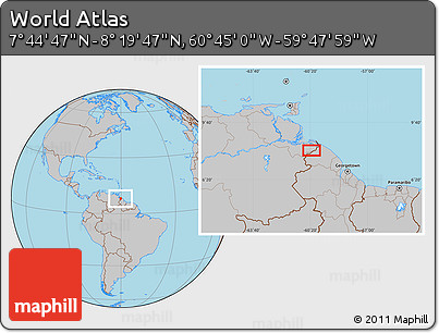 Gray Location Map of the Area around 8° 2' 17" N, 60° 16' 29" W
