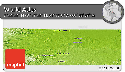 Physical Panoramic Map of the Area around 8° 2' 17" N, 61° 7' 30" W