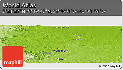Physical Panoramic Map of the Area around 8° 2' 17" N, 61° 7' 30" W